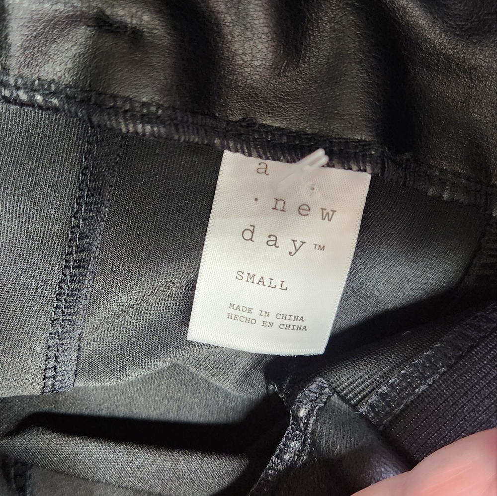 Women's High Waisted Faux Leather Leggings - A New Day Black S - Picture 13 of 13